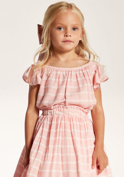 Juniors Striped Top with Round Neck and Flutter Sleeves