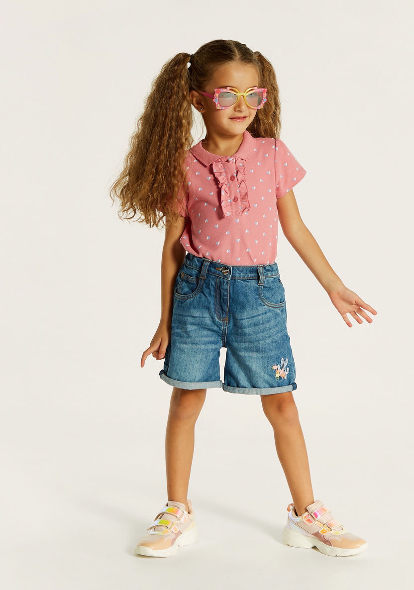 Juniors Floral Embroidered Denim Shorts with Button Closure and Pocket-Shorts-image-0