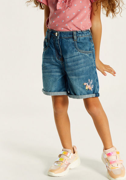 Juniors Floral Embroidered Denim Shorts with Button Closure and Pocket-Shorts-image-1