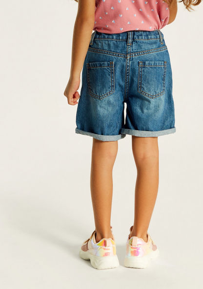 Juniors Floral Embroidered Denim Shorts with Button Closure and Pocket-Shorts-image-3