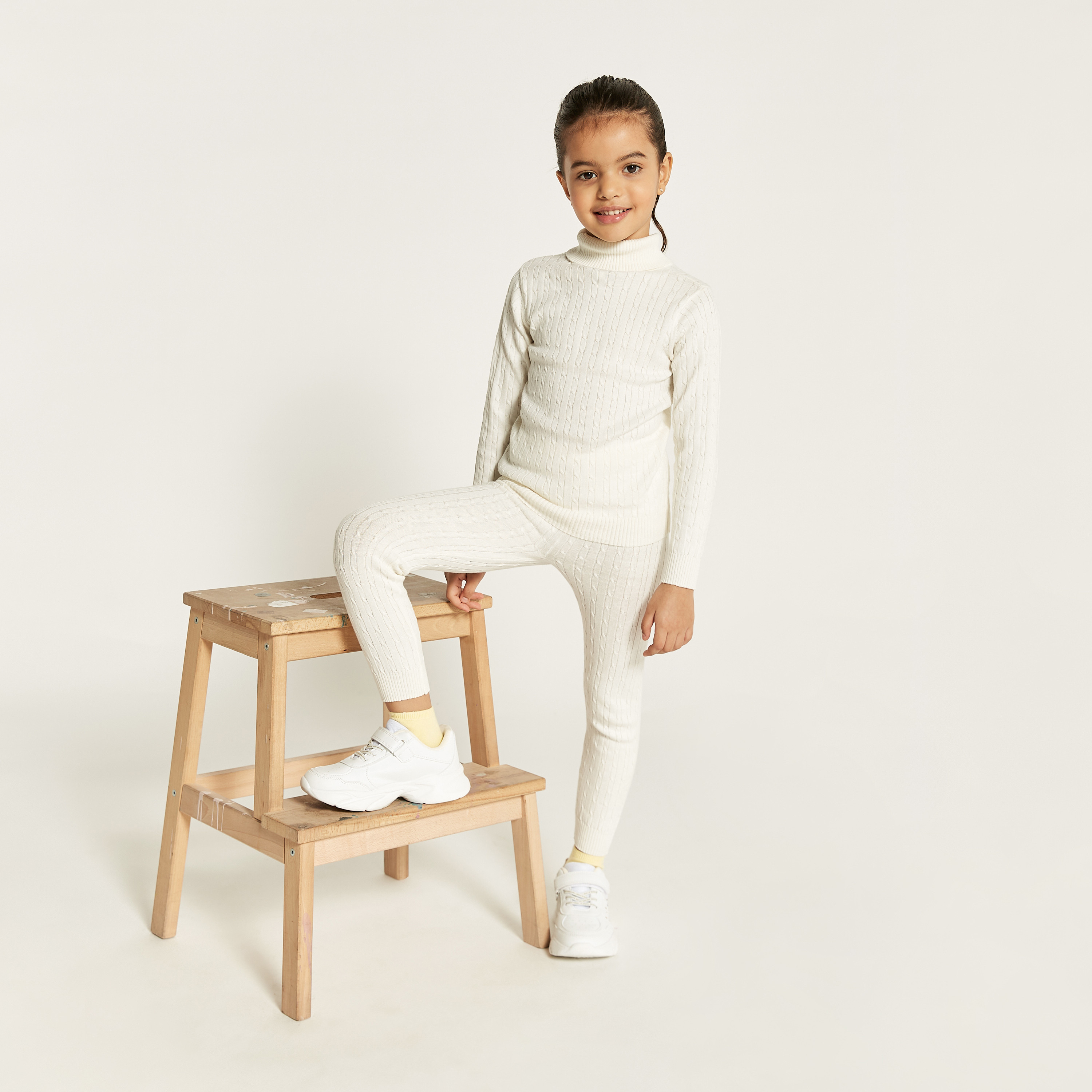 Juniors Textured Leggings with Elasticated Waistband-baby-girls-clothing-bottoms-leggings-image-1