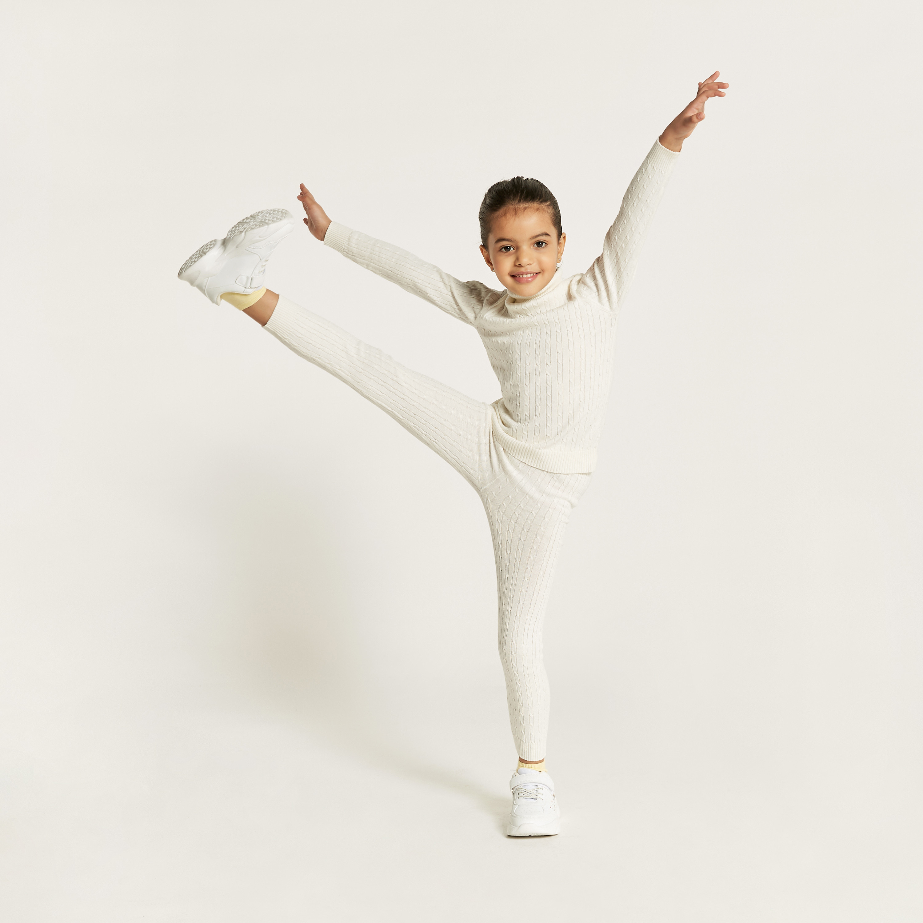 Juniors Textured Leggings with Elasticated Waistband-baby-girls-clothing-bottoms-leggings-image-2