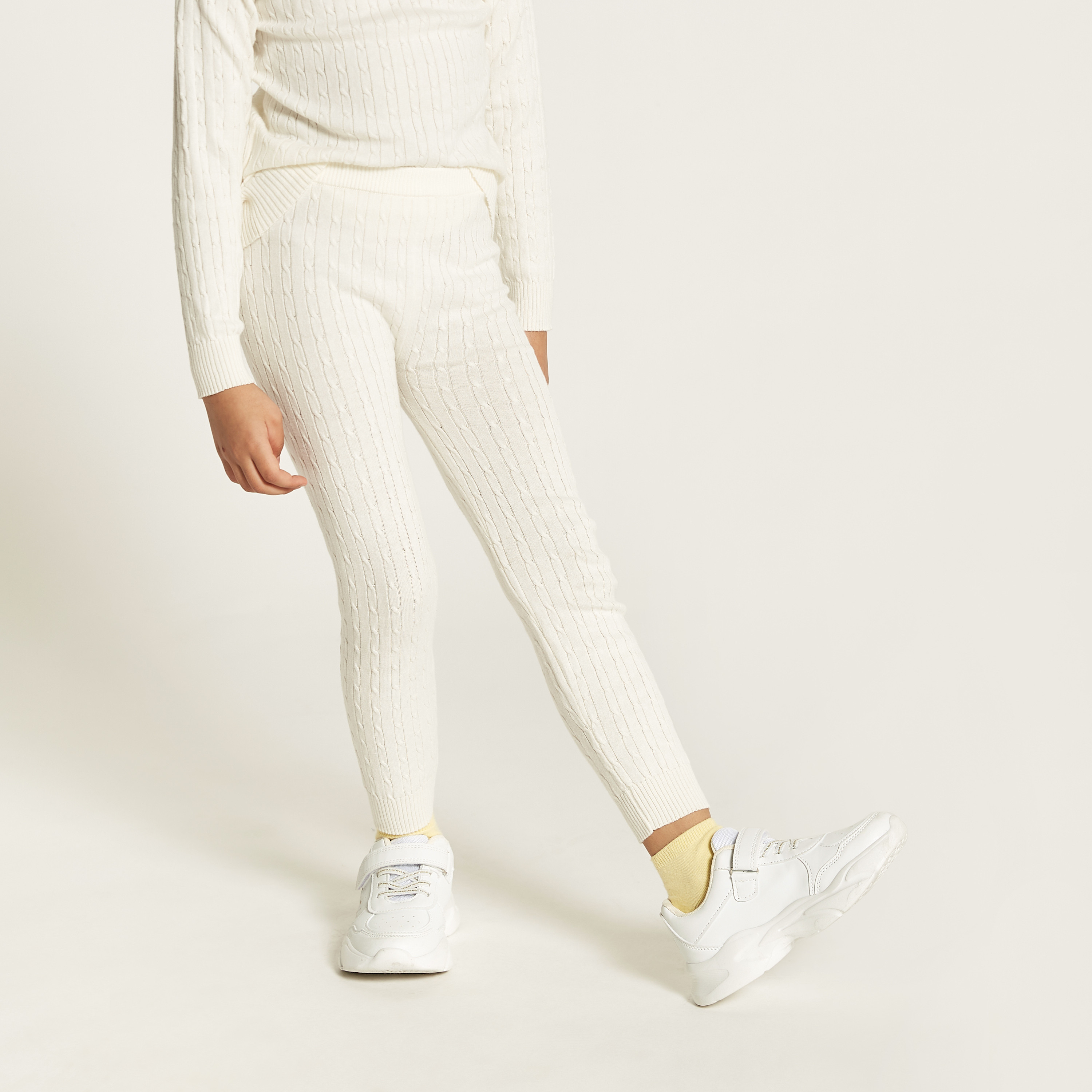 Juniors Textured Leggings with Elasticated Waistband-baby-girls-clothing-bottoms-leggings-image-3