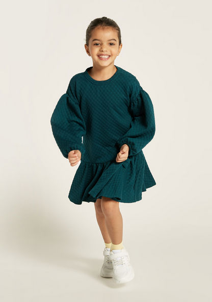 Juniors Textured Dress with Bow Accent and Flounce Hem-Dresses%2C Gowns and Frocks-image-1