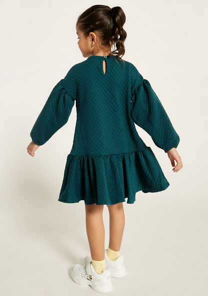 Juniors Textured Dress with Bow Accent and Flounce Hem-Dresses%2C Gowns and Frocks-image-3