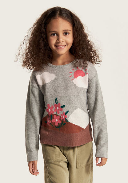 Juniors Textured Pullover with Crew Neck and Long Sleeves-Sweaters and Cardigans-image-1