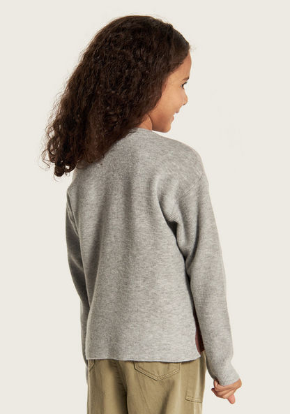 Juniors Textured Pullover with Crew Neck and Long Sleeves-Sweaters and Cardigans-image-3