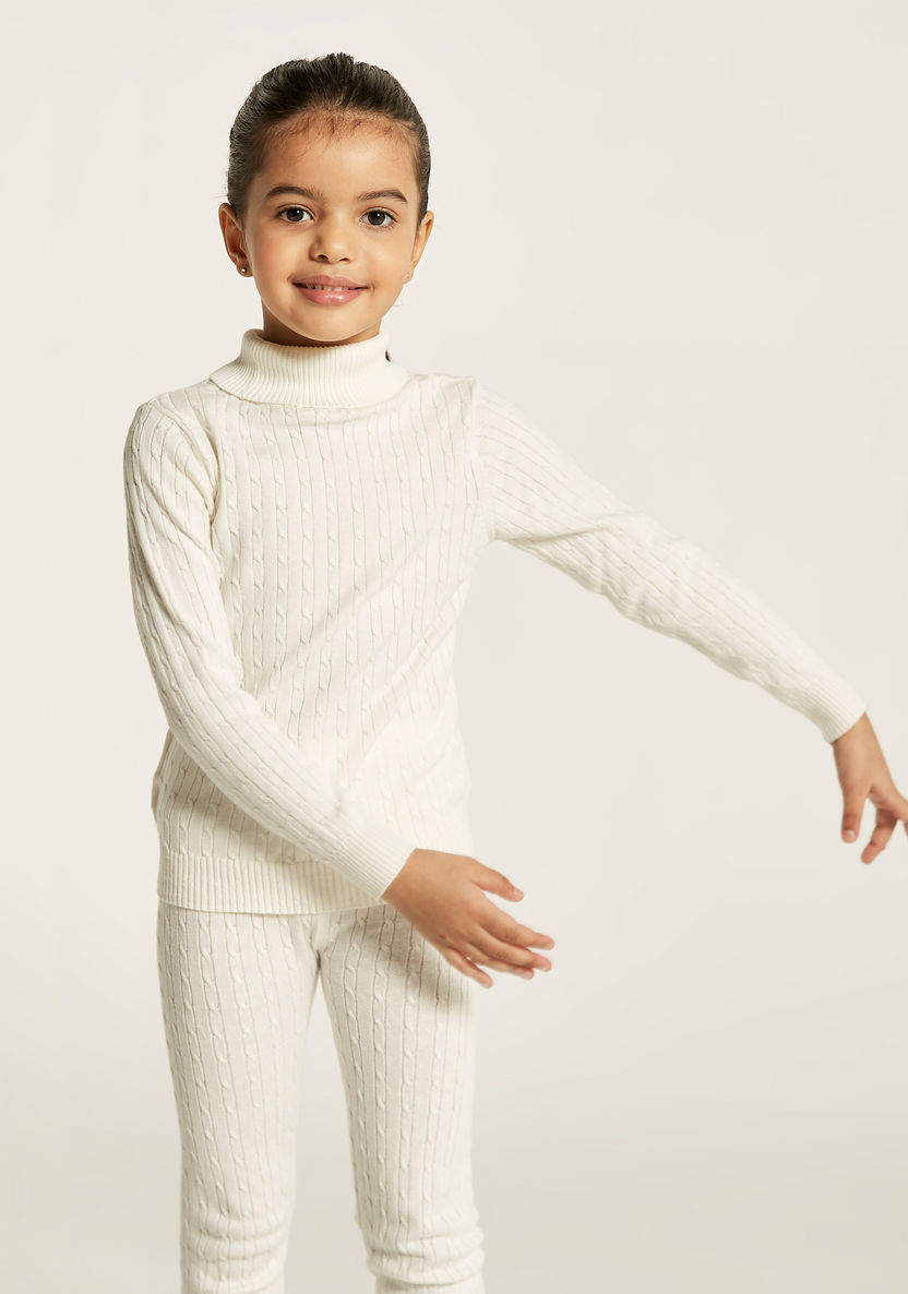 Juniors Textured Turtle Neck Sweater with Long Sleeves-Sweaters and Cardigans-image-2