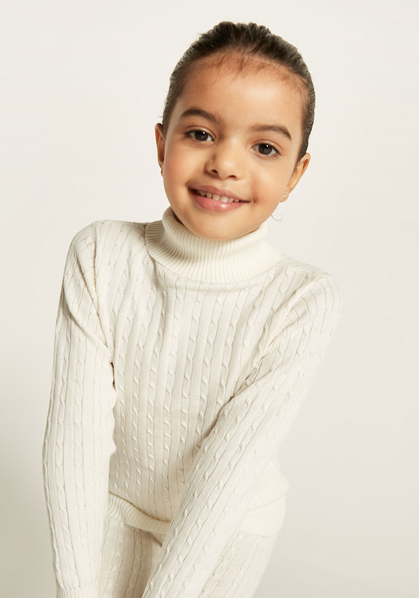 Juniors Textured Turtle Neck Sweater with Long Sleeves-Sweaters and Cardigans-image-3