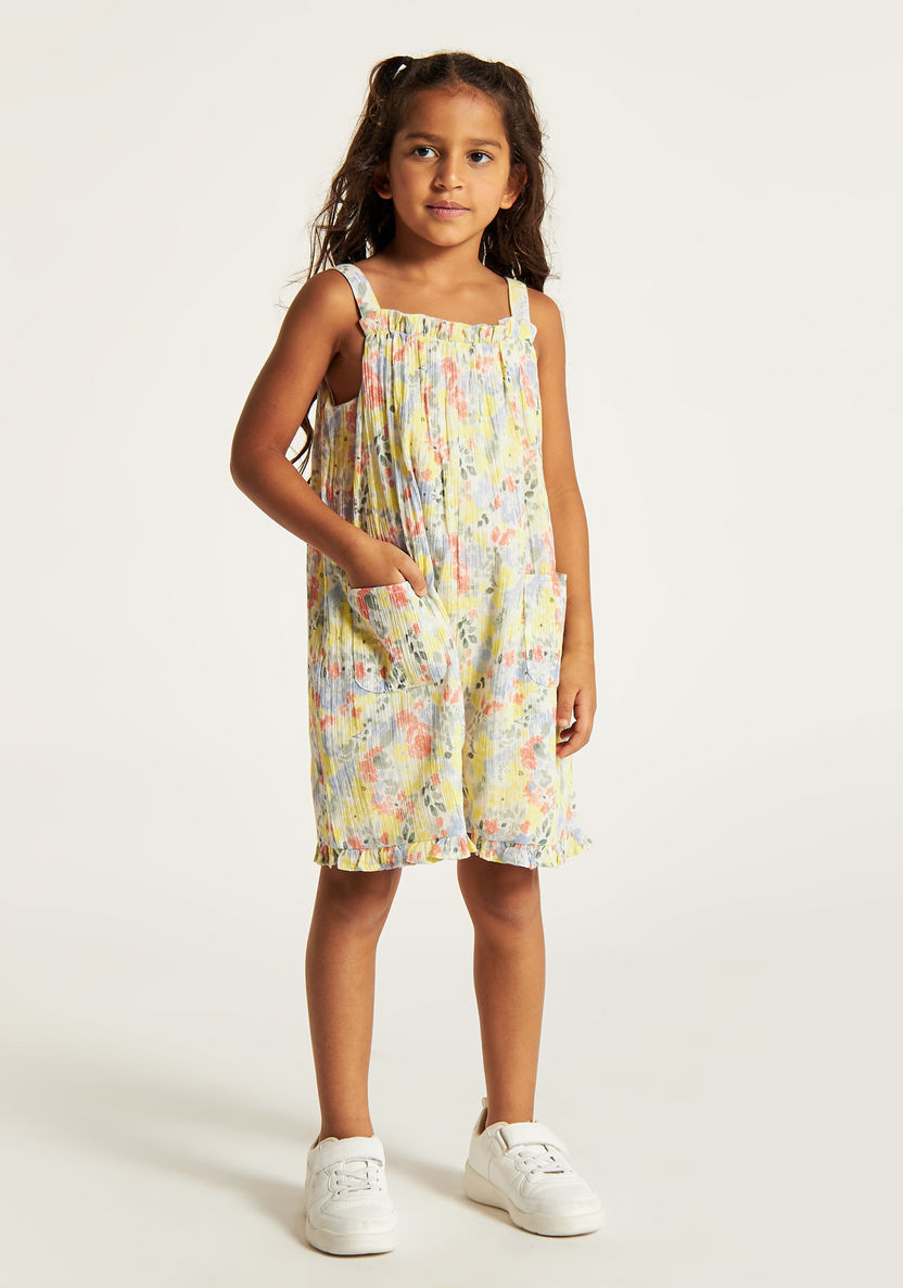 Juniors Floral Print Sleeveless Romper with Pockets and Ruffles-Rompers, Dungarees & Jumpsuits-image-1