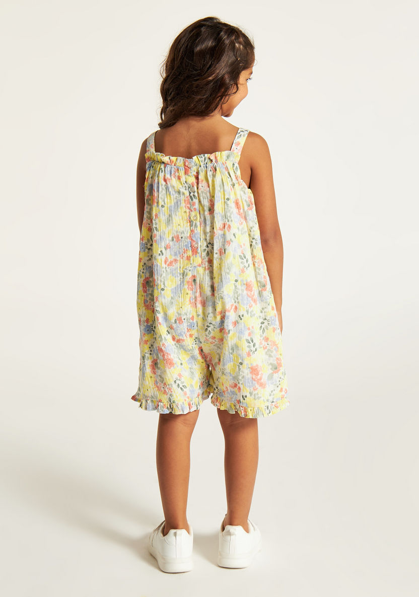 Juniors Floral Print Sleeveless Romper with Pockets and Ruffles-Rompers, Dungarees & Jumpsuits-image-3