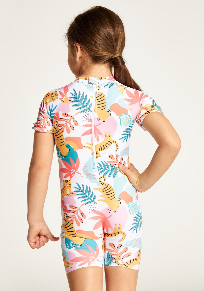 Juniors Printed Swimsuit with Raglan Sleeves-Swimwear-image-3