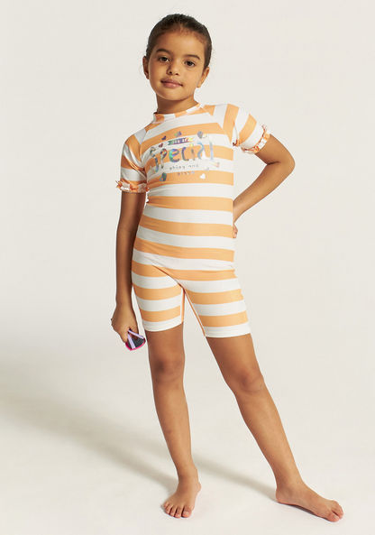 Juniors Striped Swimsuit with Short Sleeves-Swimwear-image-1