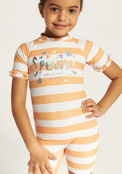Juniors Striped Swimsuit with Short Sleeves