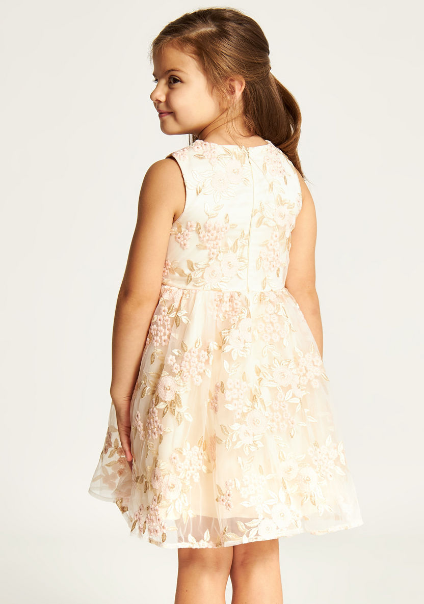 Juniors Lace Textured Sleeveless A-line Dress with Bow Accent-Dresses%2C Gowns and Frocks-image-3