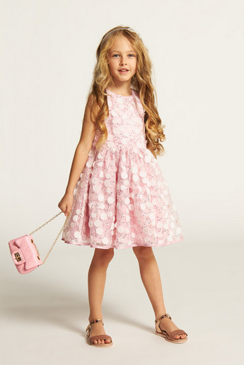 Juniors Textured Sleeveless A-line Dress with Sequin Embellishments