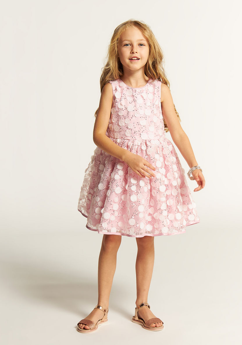 Juniors Textured Sleeveless A-line Dress with Sequin Embellishments-Dresses%2C Gowns and Frocks-image-1