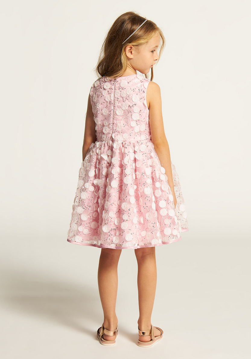 Juniors Textured Sleeveless A-line Dress with Sequin Embellishments-Dresses%2C Gowns and Frocks-image-3