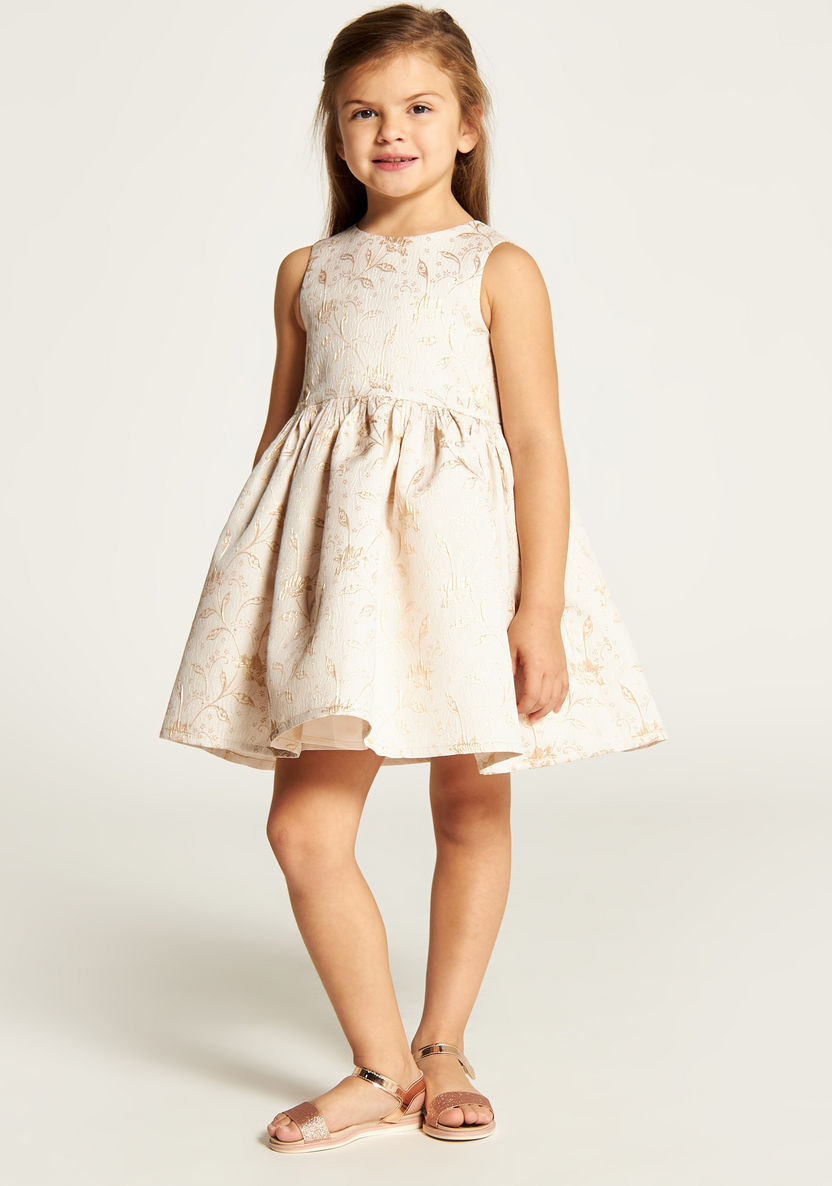 Juniors Printed Sleeveless Dress with Round Neck and Zip Closure-Dresses%2C Gowns and Frocks-image-0