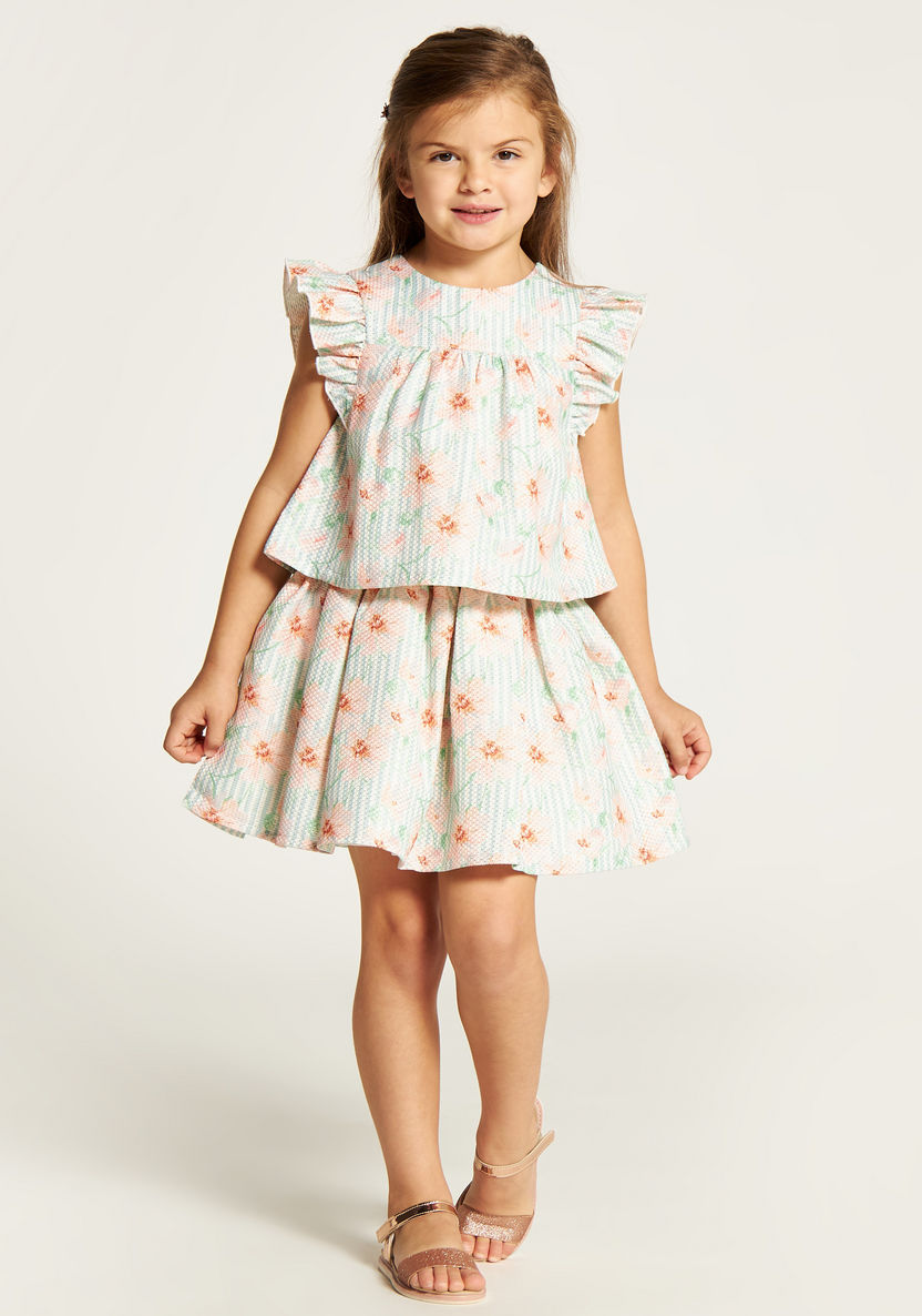 Juniors Floral Print Top and Skirt Set-Clothes Sets-image-0