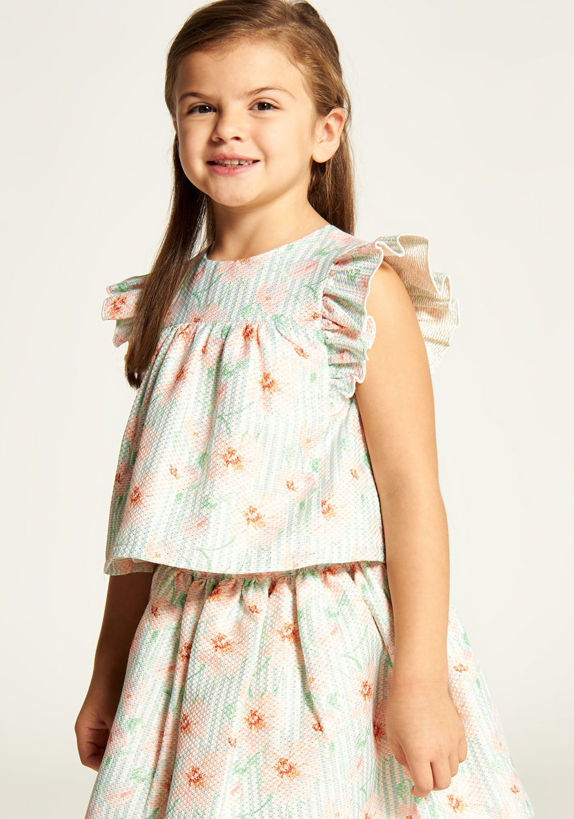 Juniors Floral Print Top and Skirt Set-Clothes Sets-image-3