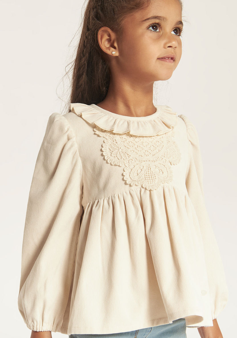 Eligo Lace Detail Peplum Top with Puff Sleeves and Ruffles-Blouses-image-2