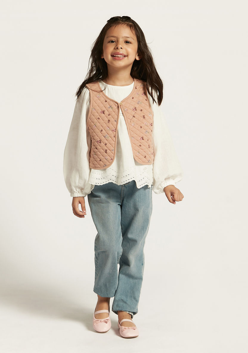 Eligo Solid Round Neck Top and Quilted Jacket Set-Blouses-image-0