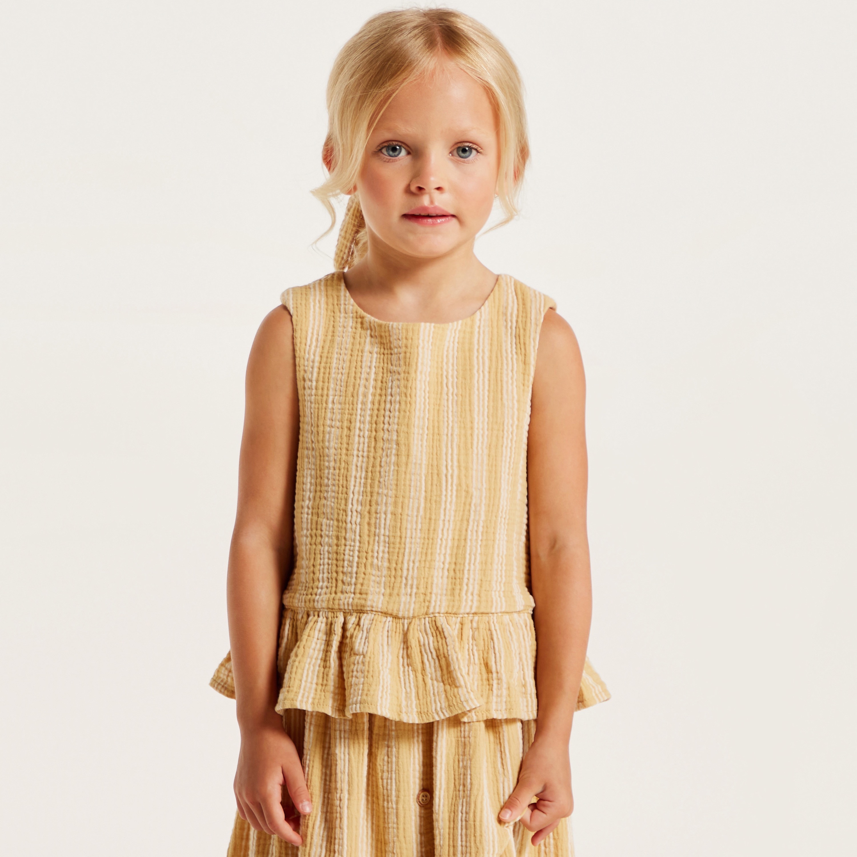 Eligo Striped Sleeveless A-line Top with Button Closure-girls-clothing-blousesandshirts-image-1