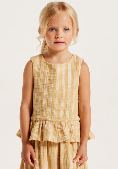 Striped Sleeveless A-line Top with Button Closure