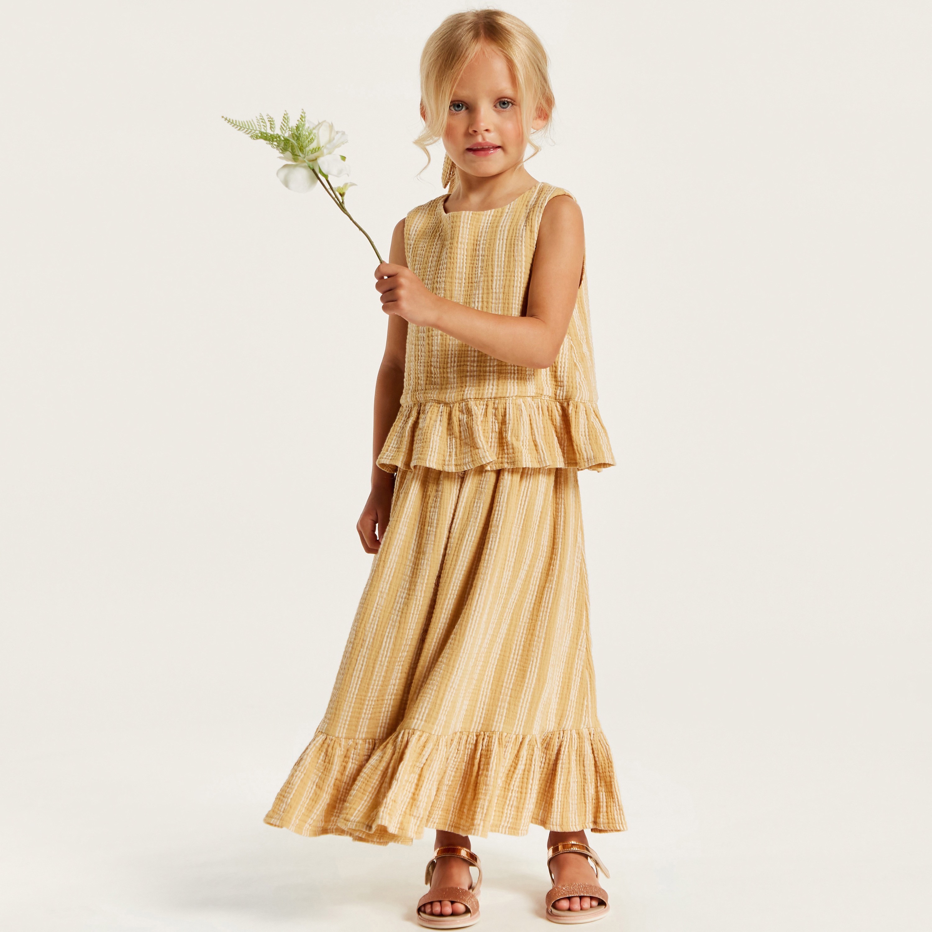 Eligo Striped Sleeveless A-line Top with Button Closure-girls-clothing-blousesandshirts-image-2