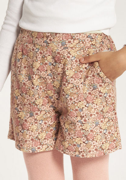 Eligo Floral Print Shorts with Semi-Elasticated Waistband and Pockets