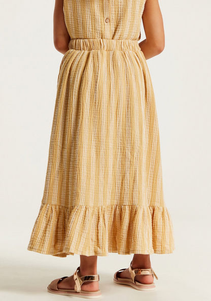 Striped A-line Maxi Skirt with Button Accents and Elasticised Waistband