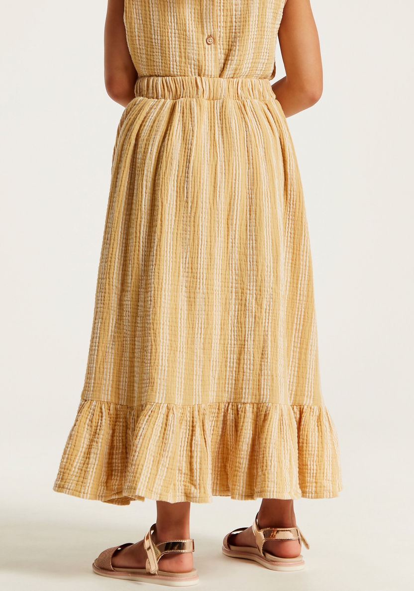 Striped A-line Maxi Skirt with Button Accents and Elasticised Waistband-Skirts-image-3