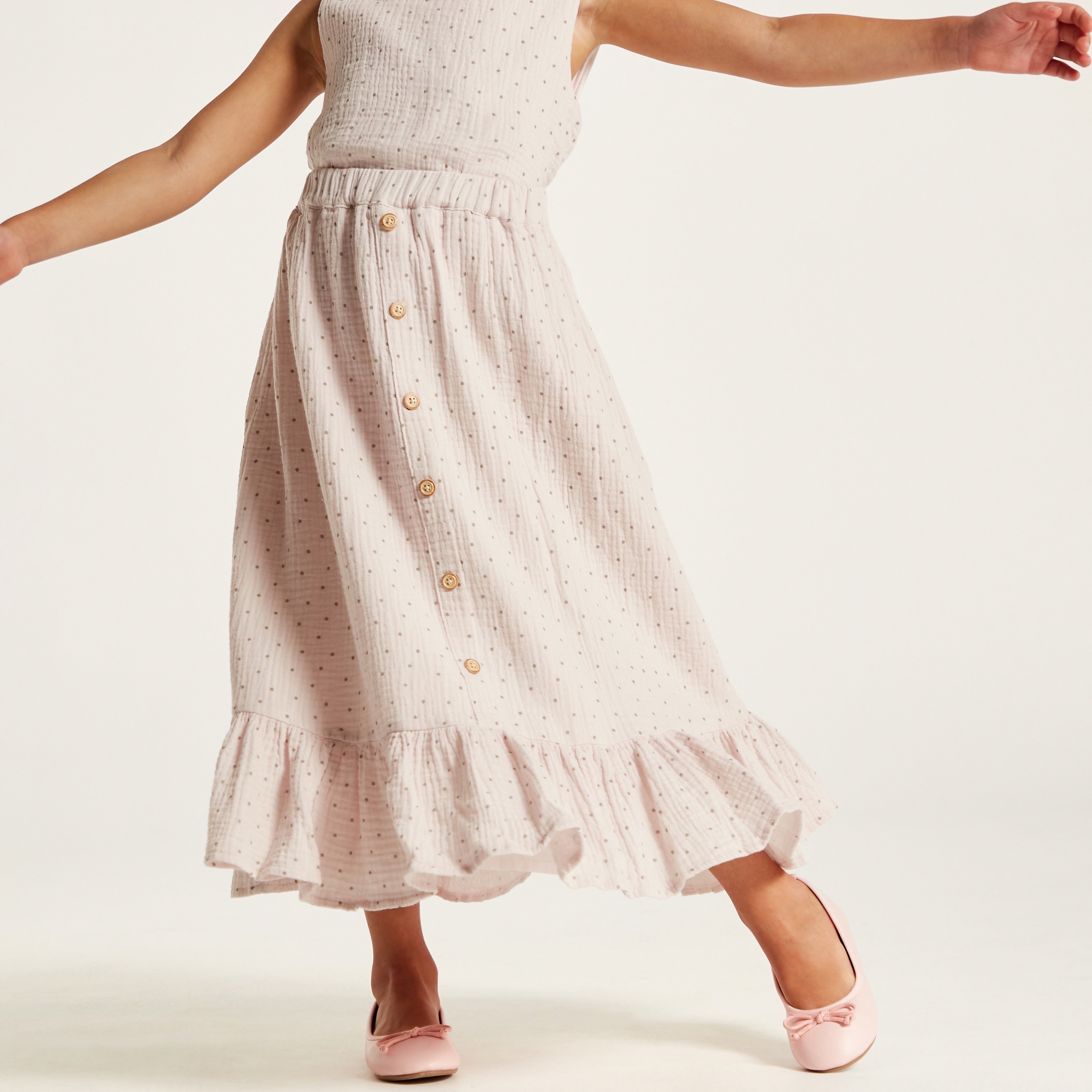 Eligo Polka Dot Print Maxi Skirt with Elasticated Waistband and Frill Detail-girls-clothing-bottoms-skirts-image-2