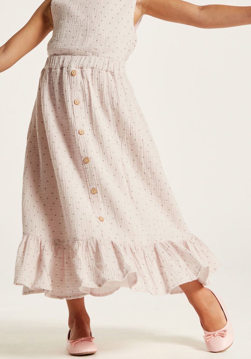 Polka Dot Print Maxi Skirt with Elasticated Waistband and Frill Detail-Skirts-image-1