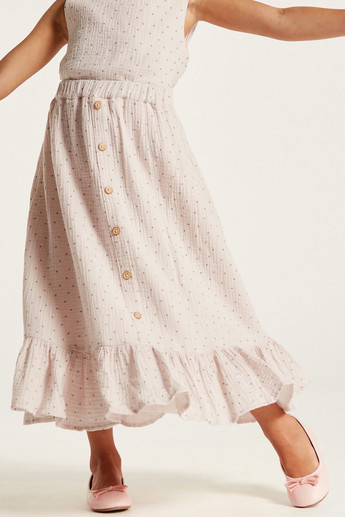 Polka Dot Print Knee Length Skirt with Elasticated Waistband and Frill Detail