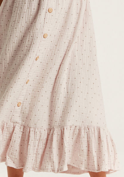 Polka Dot Print Maxi Skirt with Elasticated Waistband and Frill Detail-Skirts-image-2
