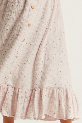 Polka Dot Print Knee Length Skirt with Elasticated Waistband and Frill Detail