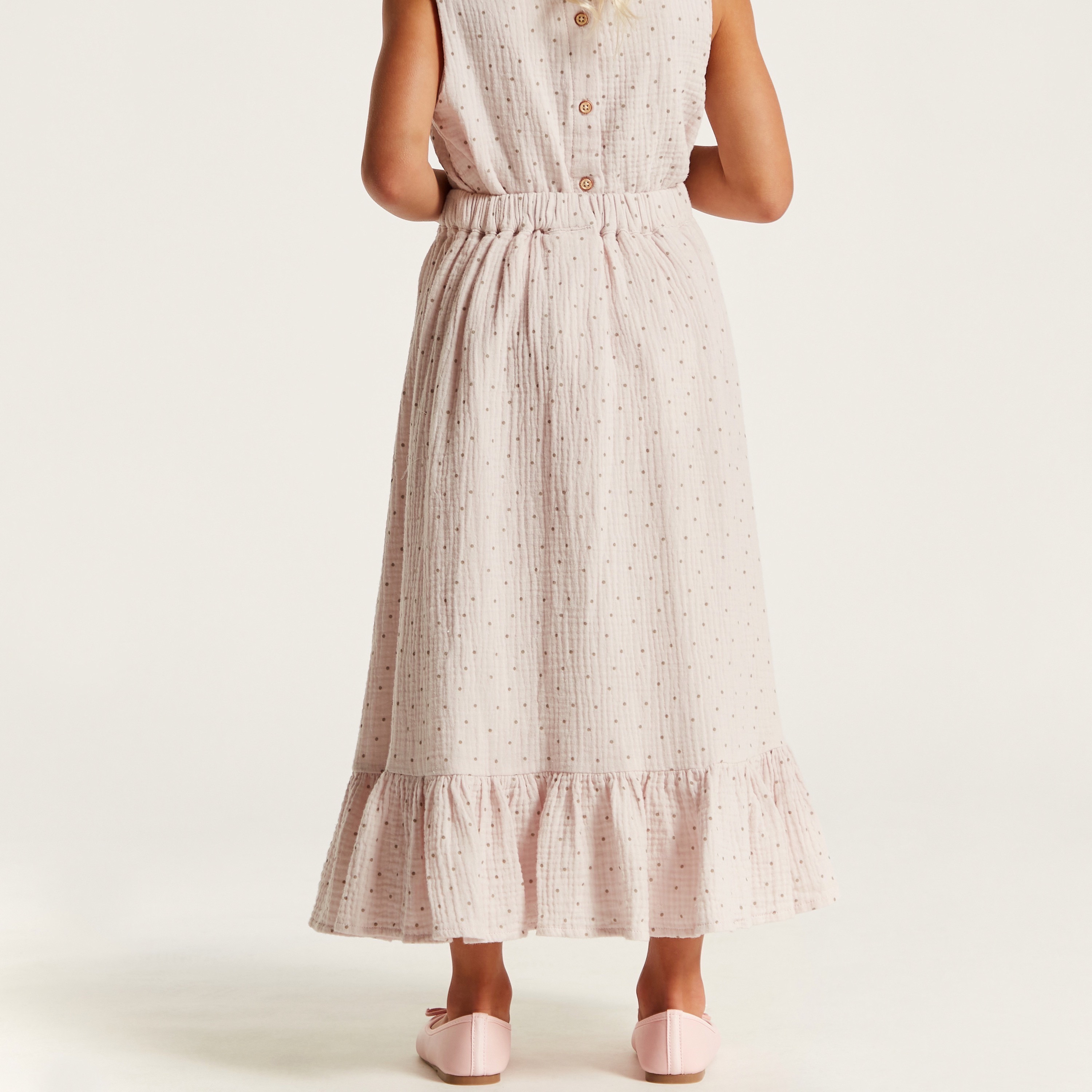Eligo Polka Dot Print Maxi Skirt with Elasticated Waistband and Frill Detail-girls-clothing-bottoms-skirts-image-4