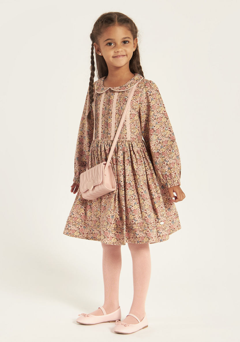 Eligo Floral Print Long Sleeve Dress with Peter Pan Collar-Dresses, Gowns & Frocks-image-0