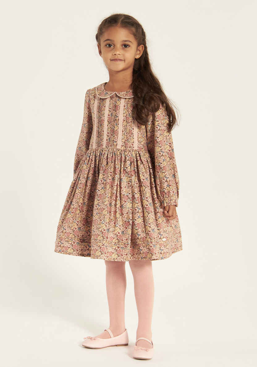 Eligo Floral Print Long Sleeve Dress with Peter Pan Collar-Dresses, Gowns & Frocks-image-1