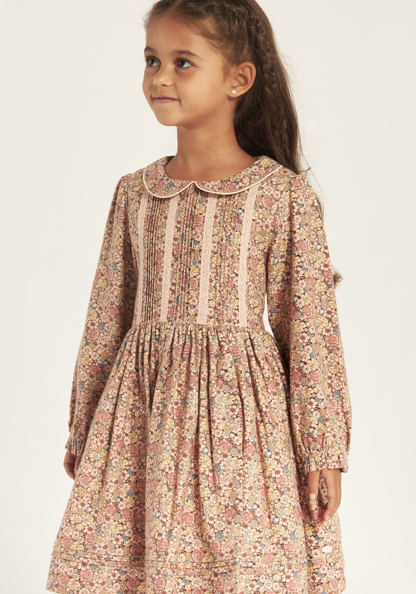 Eligo Floral Print Long Sleeve Dress with Peter Pan Collar-Dresses, Gowns & Frocks-image-2