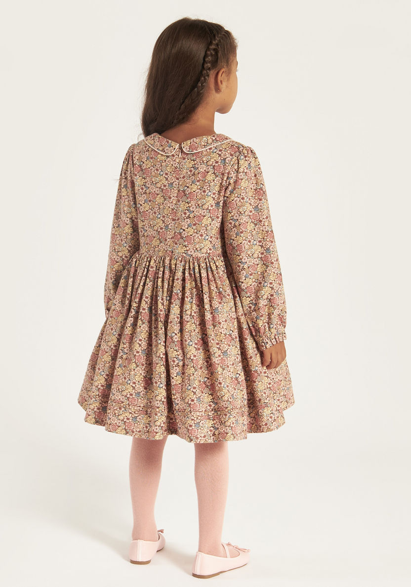 Eligo Floral Print Long Sleeve Dress with Peter Pan Collar-Dresses, Gowns & Frocks-image-3