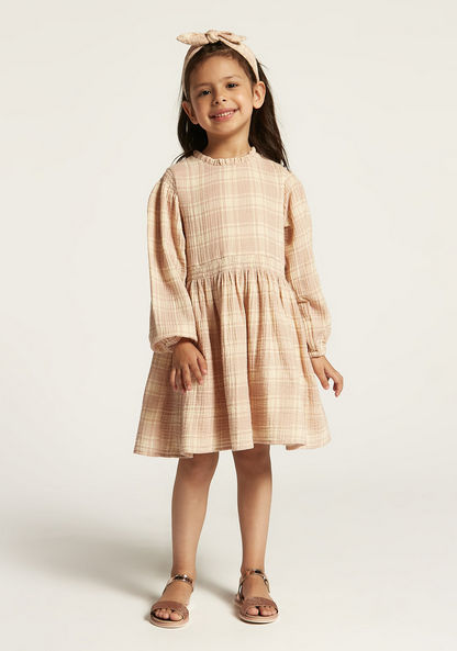 Eligo Checked Dress with Ruffle Detail and Long Sleeves-Dresses%2C Gowns and Frocks-image-1