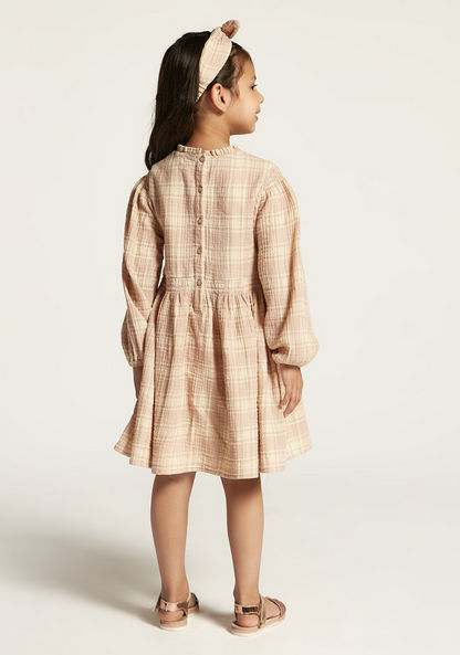 Eligo Checked Dress with Ruffle Detail and Long Sleeves-Dresses%2C Gowns and Frocks-image-4