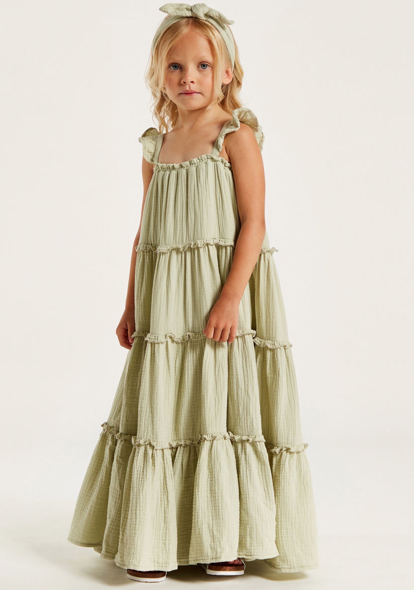 Textured Sleeveless Tiered Maxi Dress with Ruffle Detail-Dresses%2C Gowns and Frocks-image-1