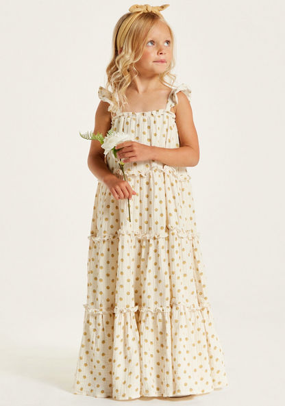 Polka Dot Print Sleeveless Tiered Dress with Frill Detail-Dresses%2C Gowns and Frocks-image-0
