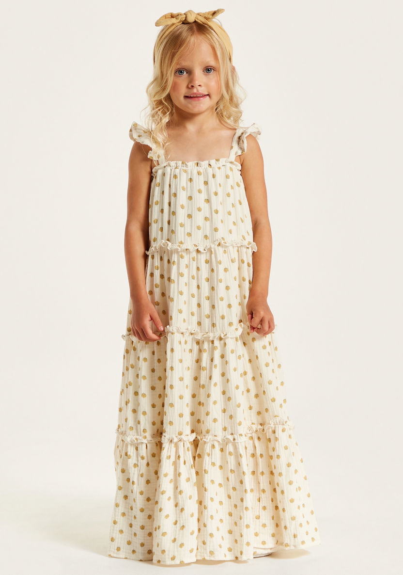 Polka Dot Print Sleeveless Tiered Dress with Frill Detail-Dresses, Gowns & Frocks-image-1