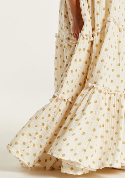 Polka Dot Print Sleeveless Tiered Dress with Frill Detail-Dresses%2C Gowns and Frocks-image-3