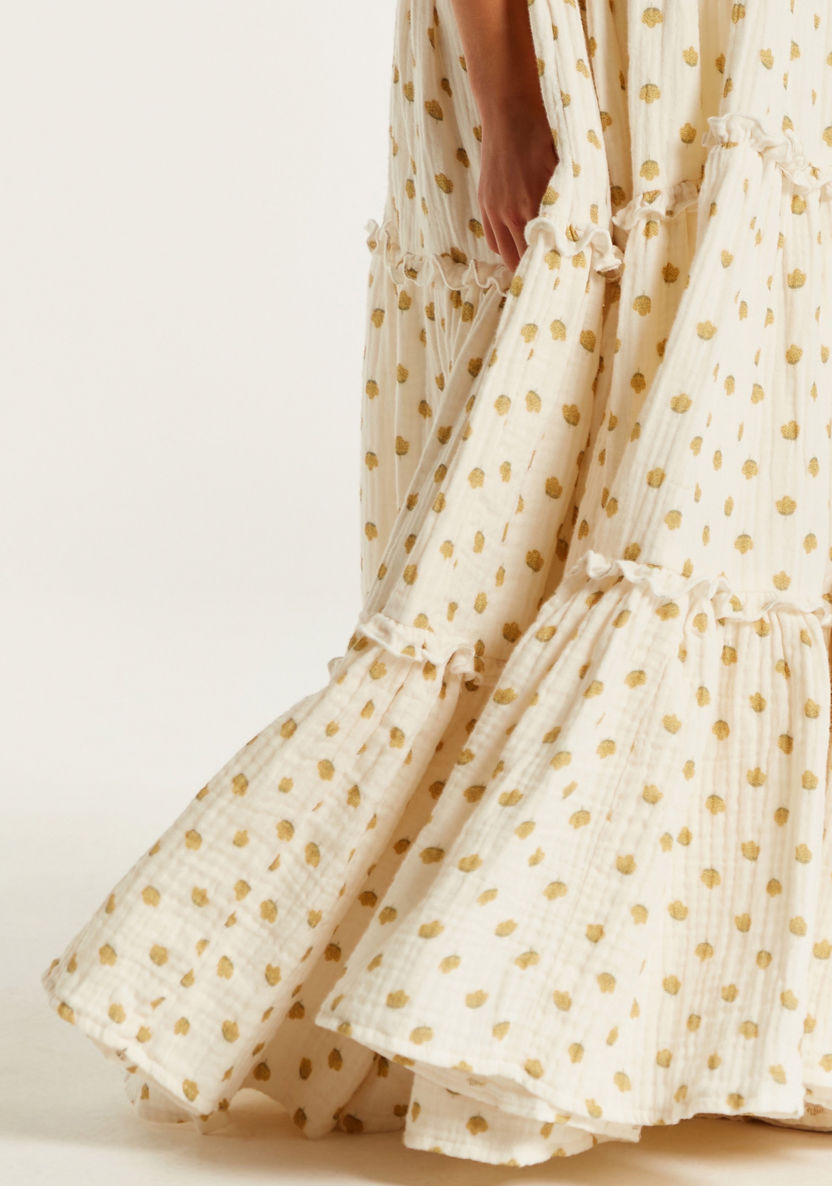 Polka Dot Print Sleeveless Tiered Dress with Frill Detail-Dresses, Gowns & Frocks-image-3